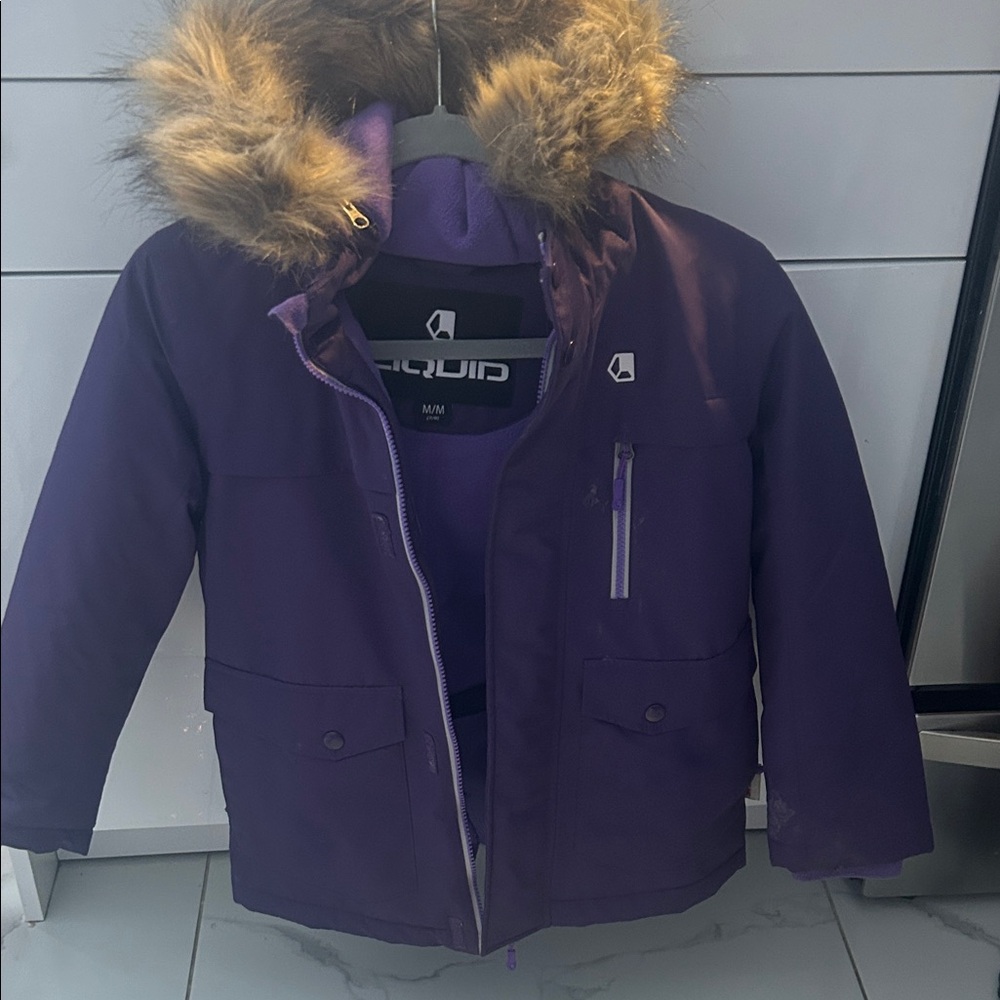 Liquid Kids Cozy Purple Puffer Jacket with Faux Fur Trim